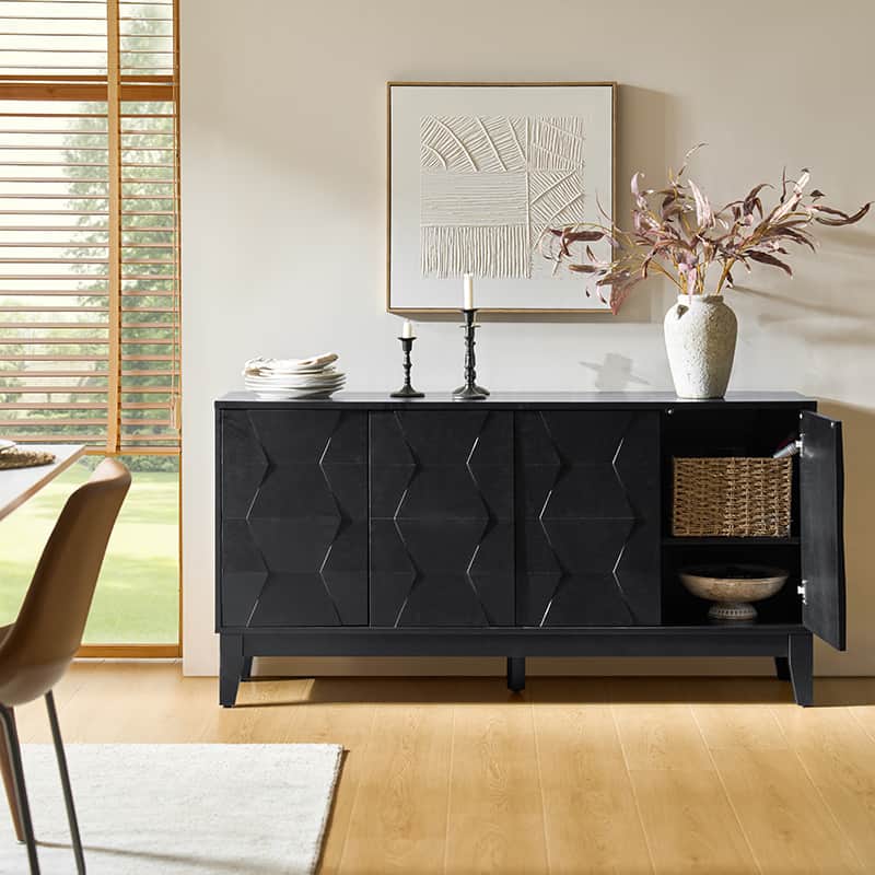 Kamu 60″ Wood Sideboard – Mid-Century Modern Storage Cabinet