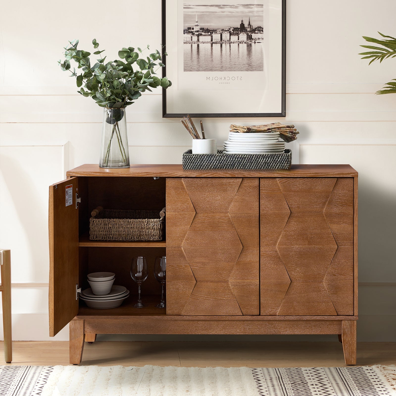 Kamu 45″ Wide 3-Door Sideboard – Modern Minimalist Storage Cabinet