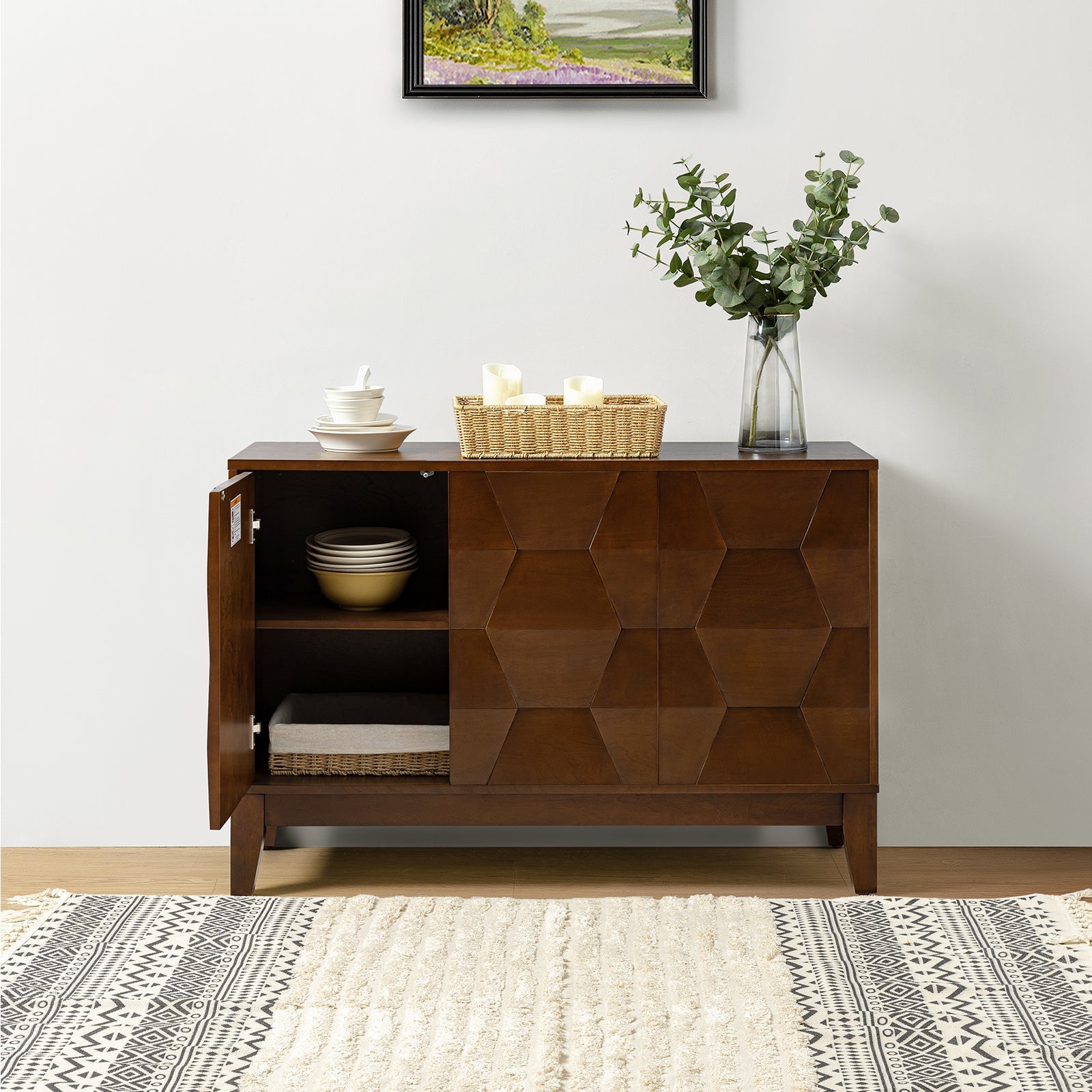 Kamu 45″ Wide 3-Door Sideboard – Modern Minimalist Storage Cabinet