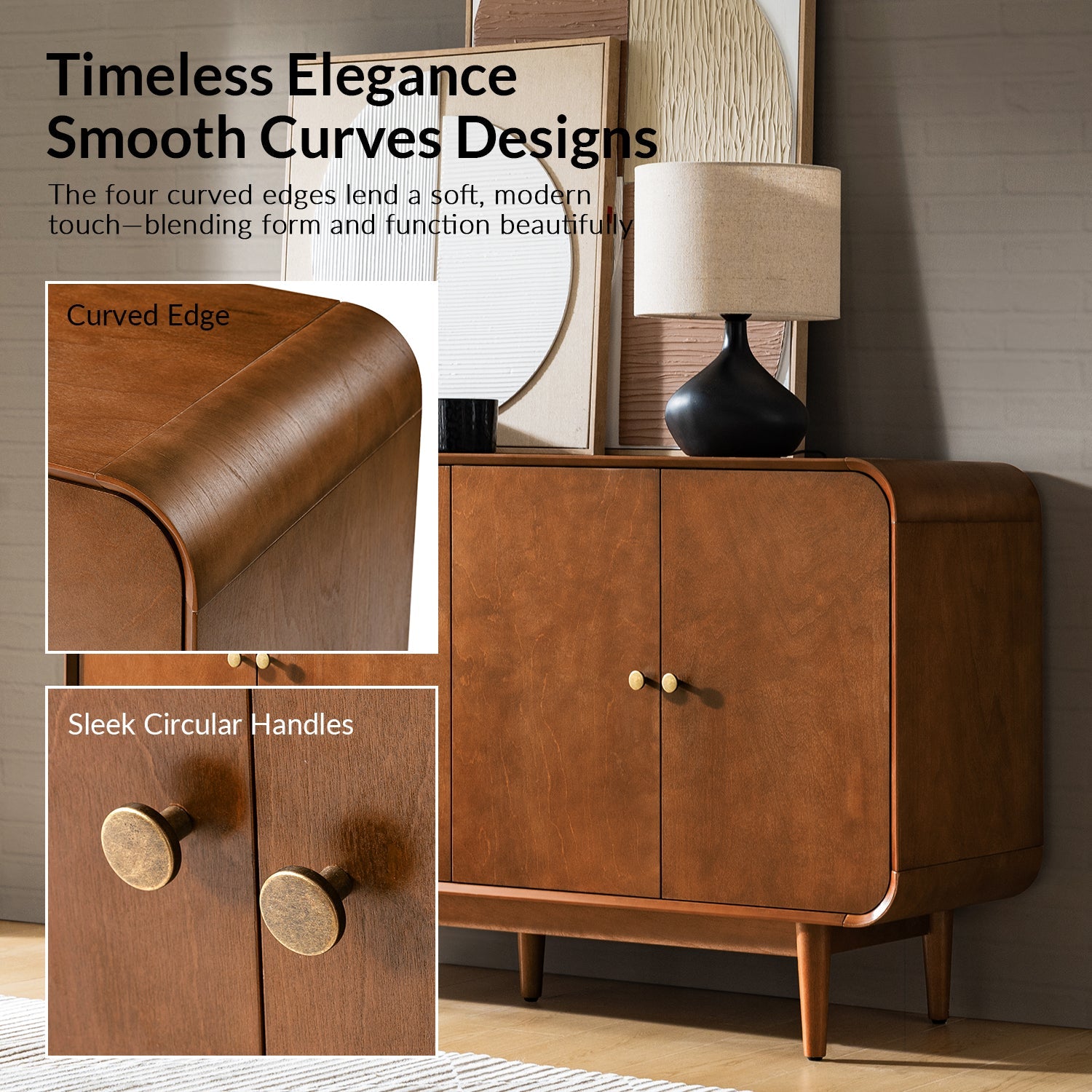 Alee 58 Inches Wide Mid-Century Modern 4-Door Sideboard With Adjustable Shelves