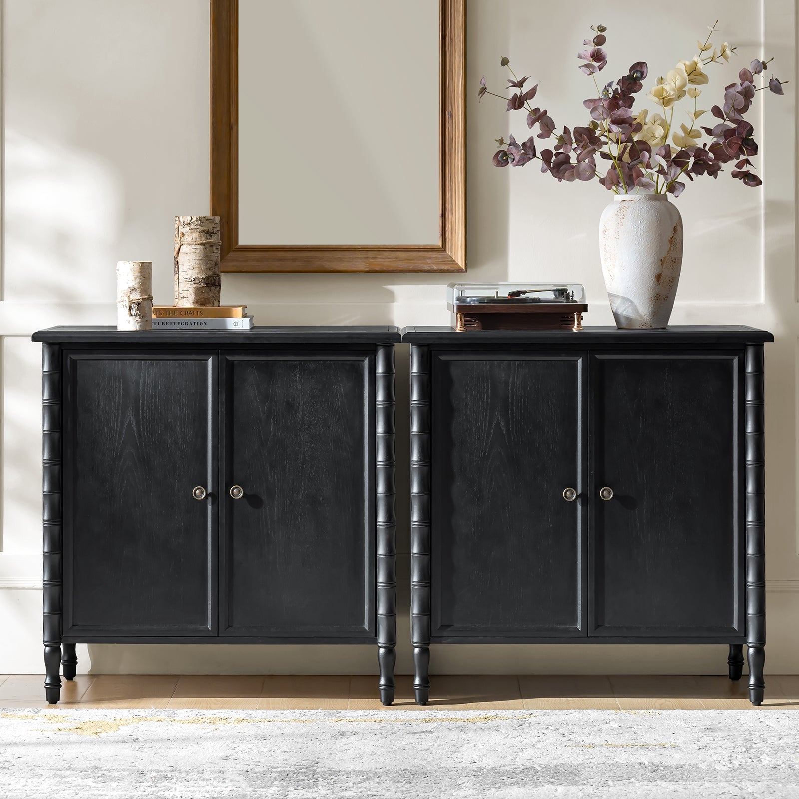 Deb 32 Wood Veneer Accent Cabinet with Adjustable Shelves, Modern Transitional Style