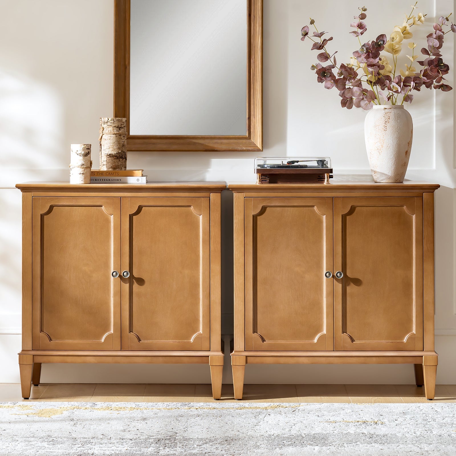 Jane Wood Veneer Sideboard with Adjustable Shelves, Available in 2-Door or 4-Door Options