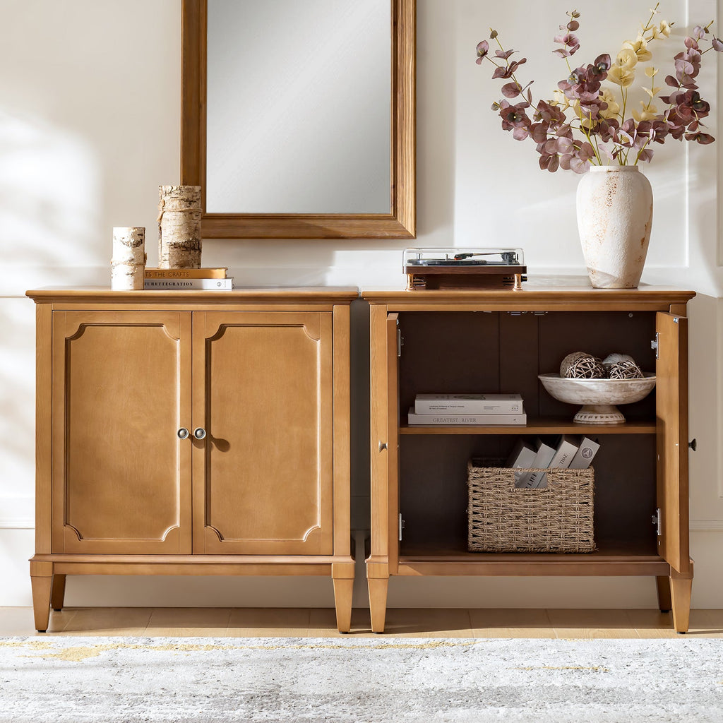 Jane Wood Veneer Sideboard with Adjustable Shelves, Available in 2-Door or 4-Door Options
