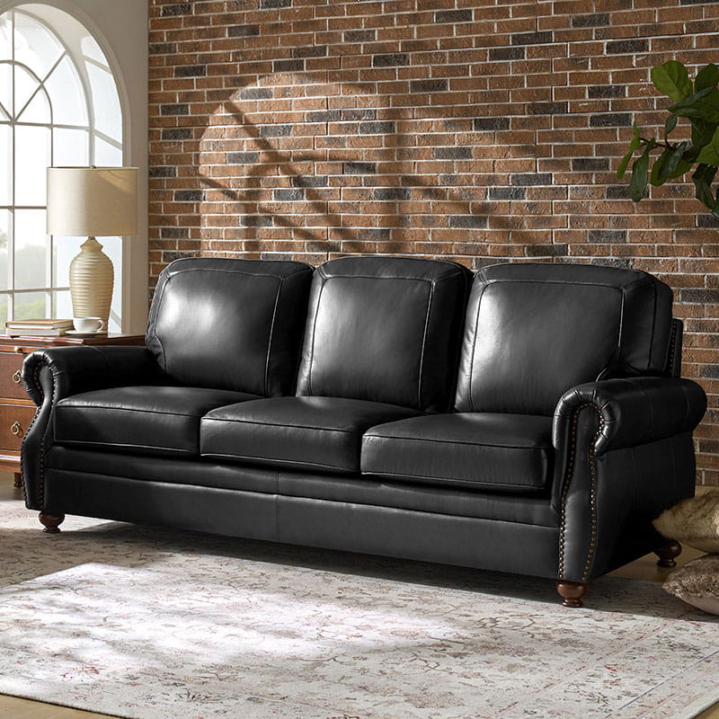 Iliana Genuine Leather Sofa with Elegant Rolled Arms