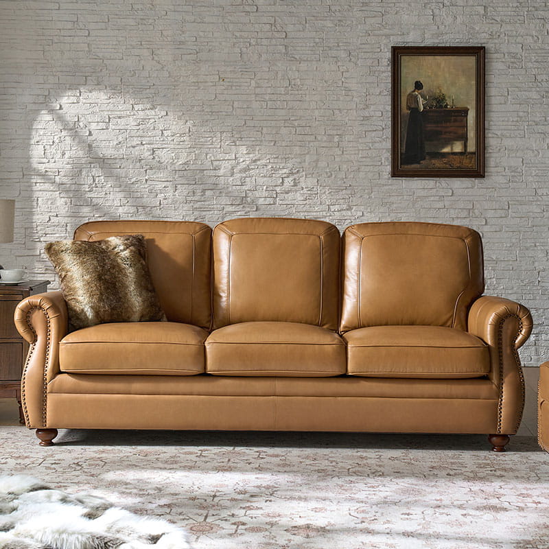 Iliana Genuine Leather Sofa with Elegant Rolled Arms