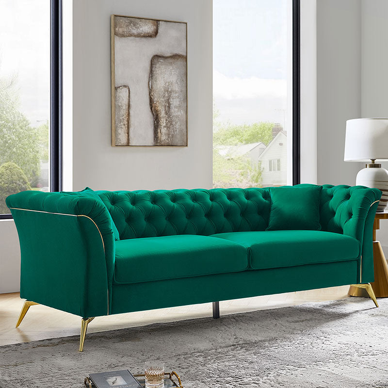 Modern Luxury Glam Velvet Sofa with Tufted Buttons & Gold Metal Accents