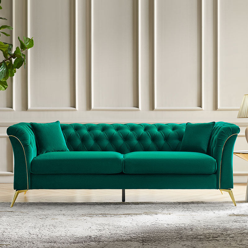 Modern Luxury Glam Velvet Sofa with Tufted Buttons & Gold Metal Accents