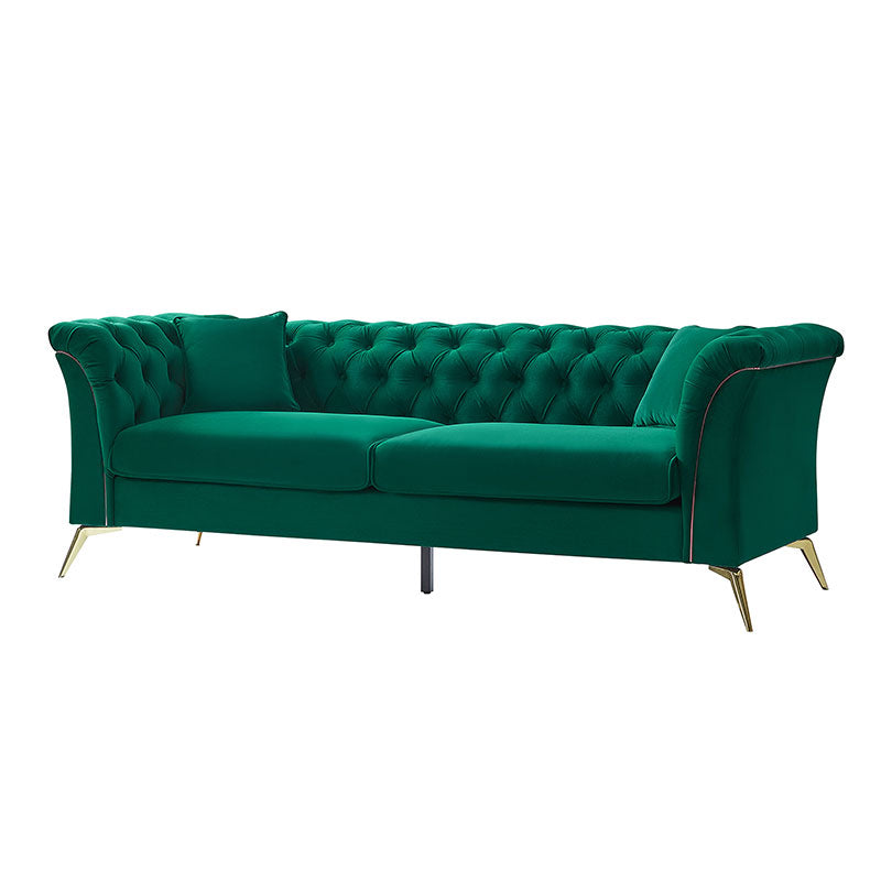 Modern Luxury Glam Velvet Sofa with Tufted Buttons & Gold Metal Accents