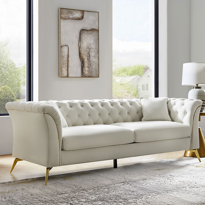 Modern Luxury Glam Velvet Sofa with Tufted Buttons & Gold Metal Accents