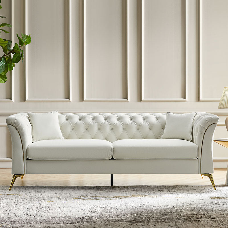 Modern Luxury Glam Velvet Sofa with Tufted Buttons & Gold Metal Accents