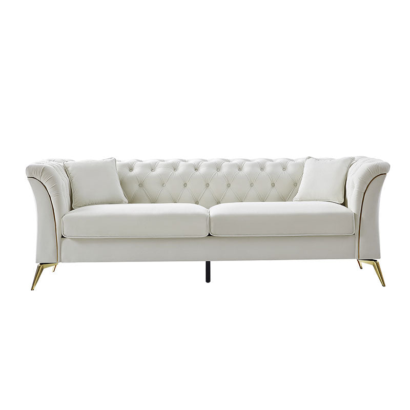 Modern Luxury Glam Velvet Sofa with Tufted Buttons & Gold Metal Accents