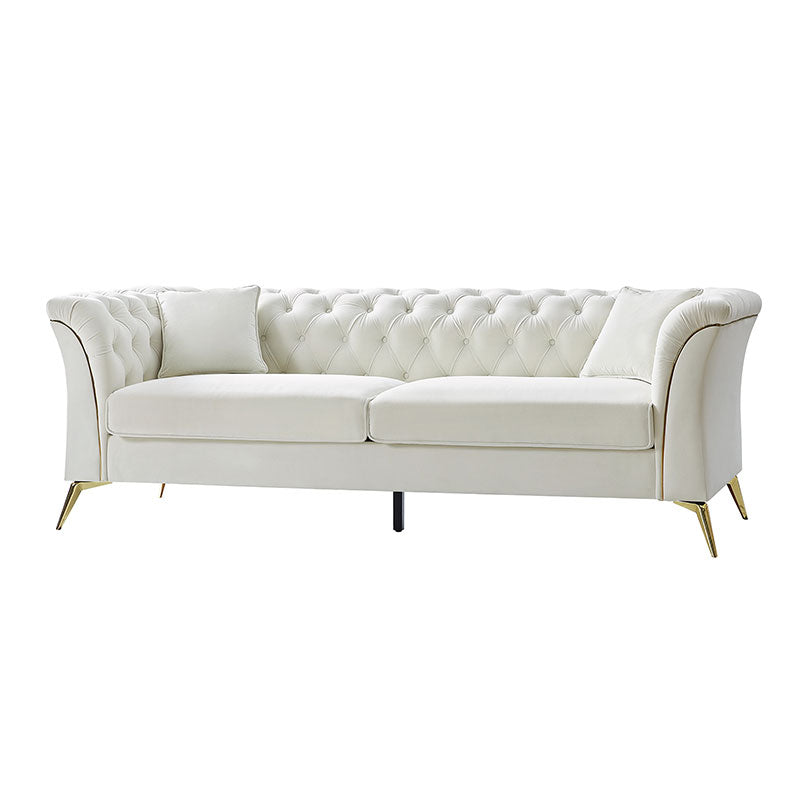 Modern Luxury Glam Velvet Sofa with Tufted Buttons & Gold Metal Accents