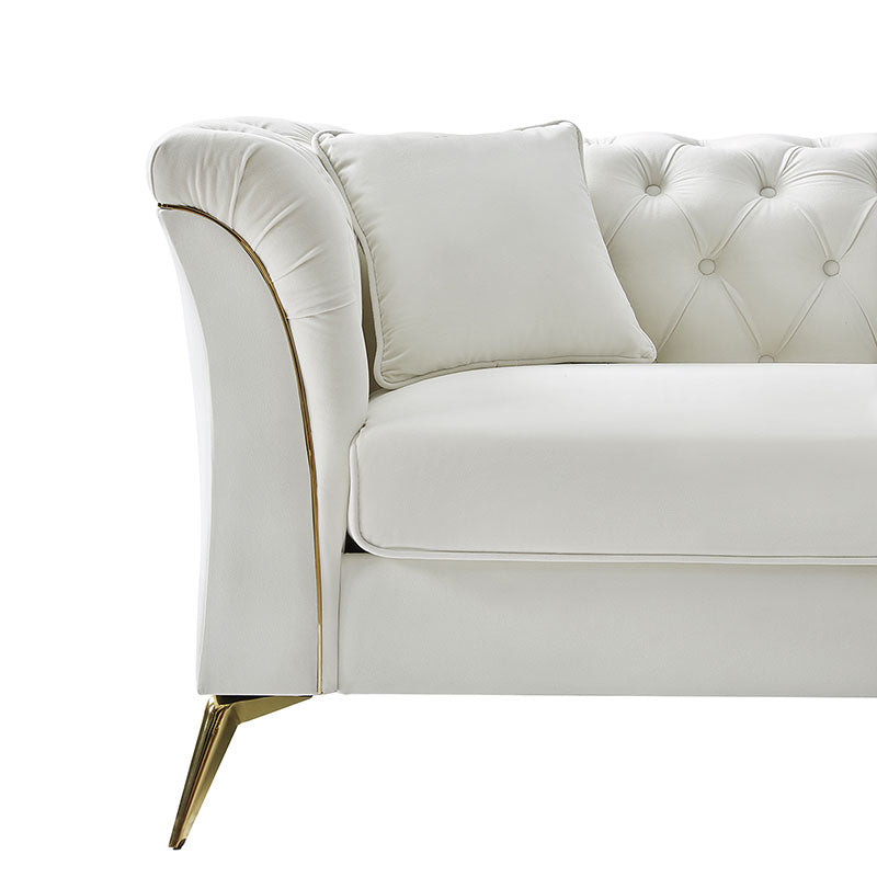 Modern Luxury Glam Velvet Sofa with Tufted Buttons & Gold Metal Accents