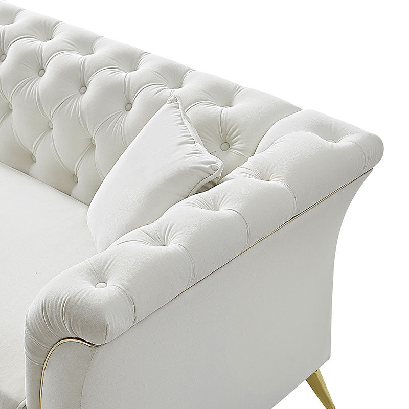 Modern Luxury Glam Velvet Sofa with Tufted Buttons & Gold Metal Accents