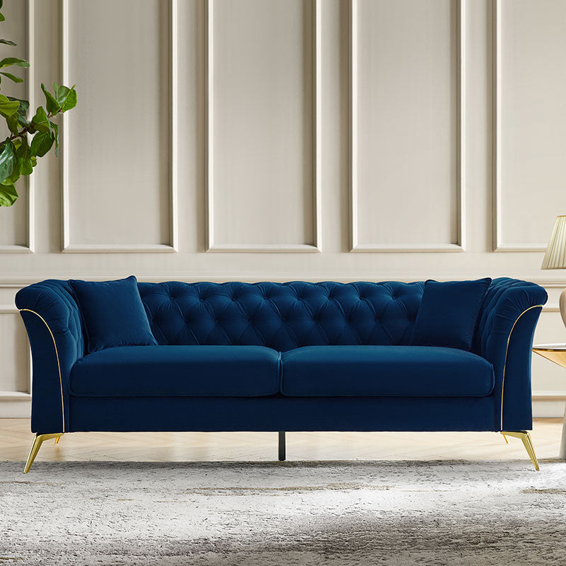 Modern Luxury Glam Velvet Sofa with Tufted Buttons & Gold Metal Accents