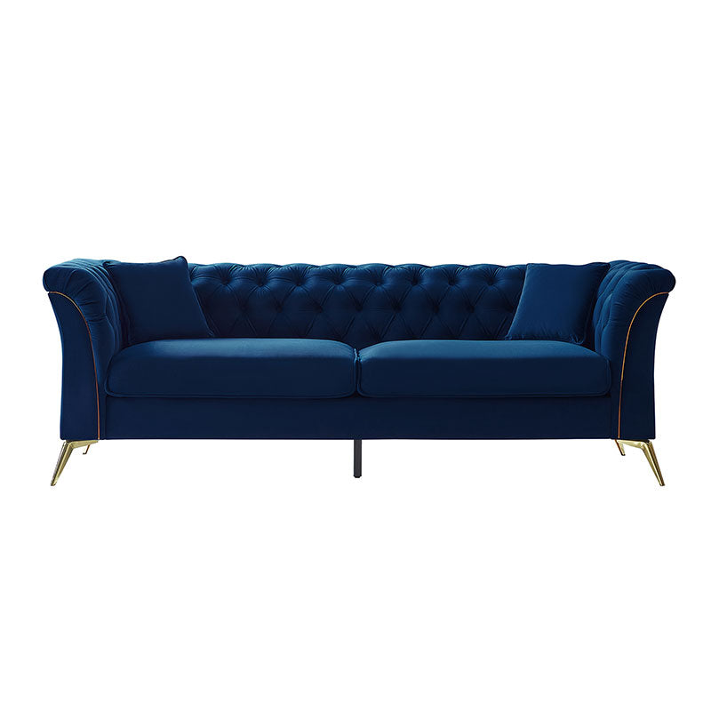 Modern Luxury Glam Velvet Sofa with Tufted Buttons & Gold Metal Accents