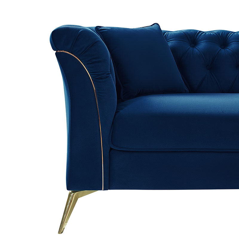 Modern Luxury Glam Velvet Sofa with Tufted Buttons & Gold Metal Accents