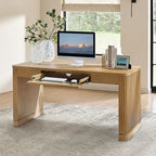 Modern Desk with Power Outlets and Fluted Wood Legs