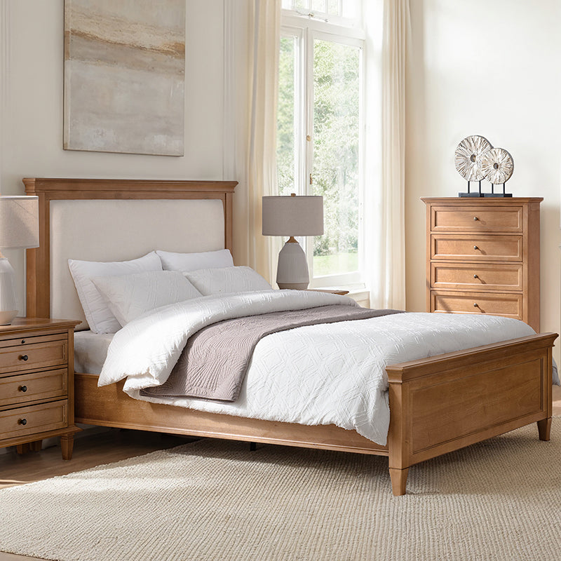 Transitional Solid Wood Bed with Upholstered Headboard