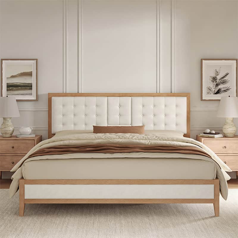 Sabina Farmhouse Style Upholstered Bed with Flip-Down Headboard