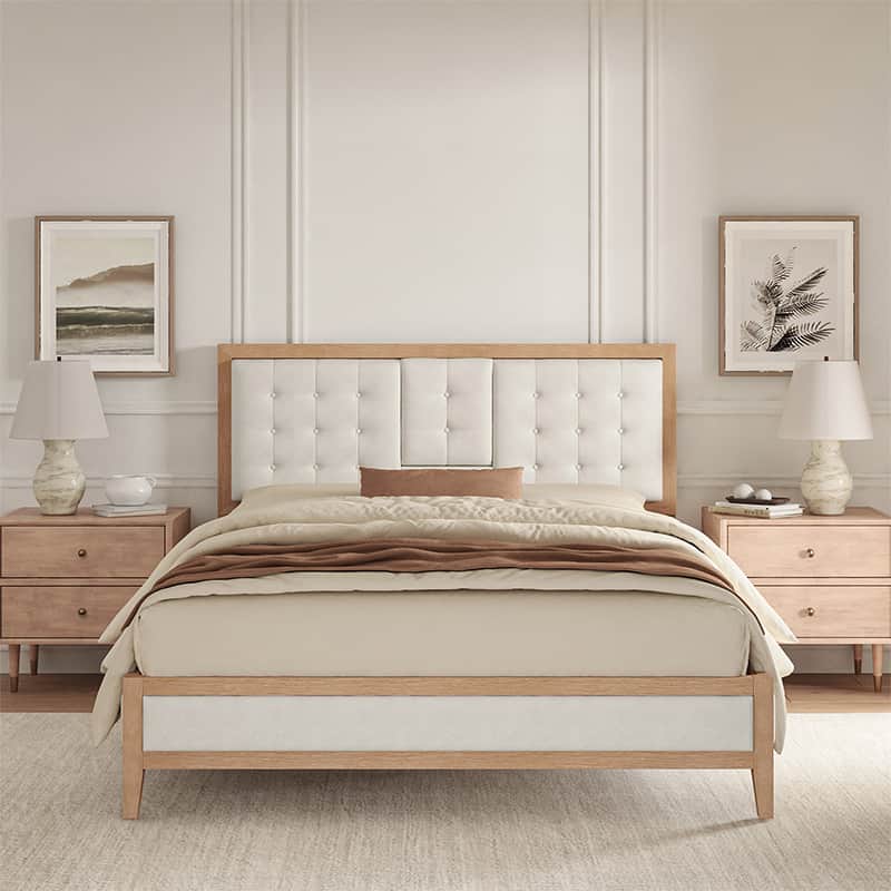Sabina Farmhouse Style Upholstered Bed with Flip-Down Headboard