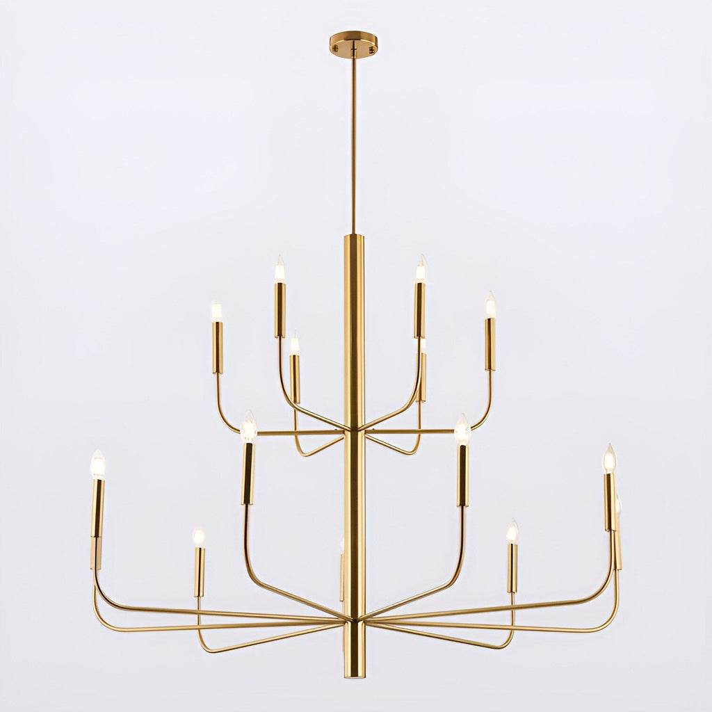 15-Light Minimalist Candlestick Chandelier, 2 Tier Ancient Design - 48