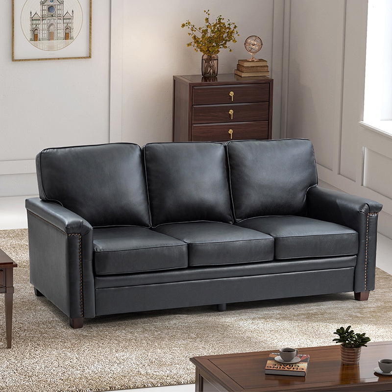 Lea 77.2 Mid-Century Sofa — 3-Seat Faux Leather Couch for Living Room