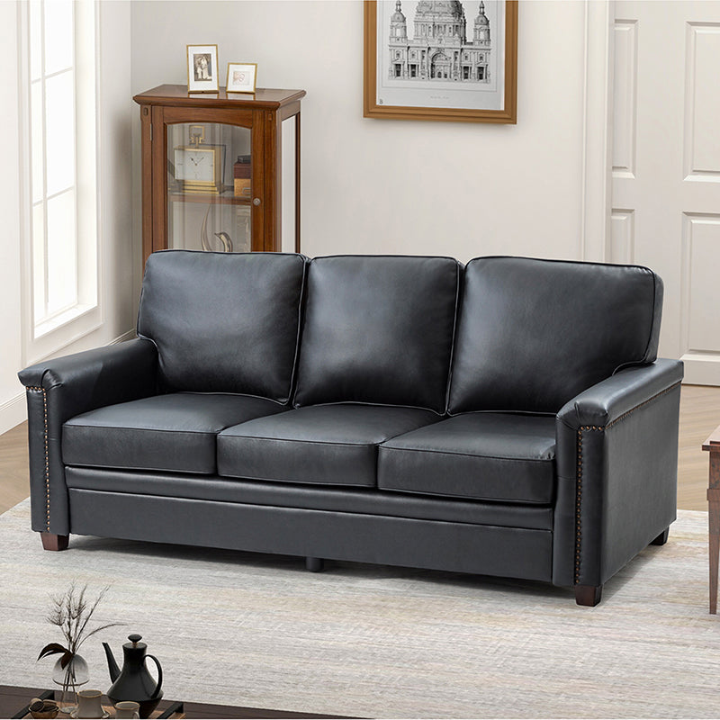 Lea 77.2 Mid-Century Sofa — 3-Seat Faux Leather Couch for Living Room