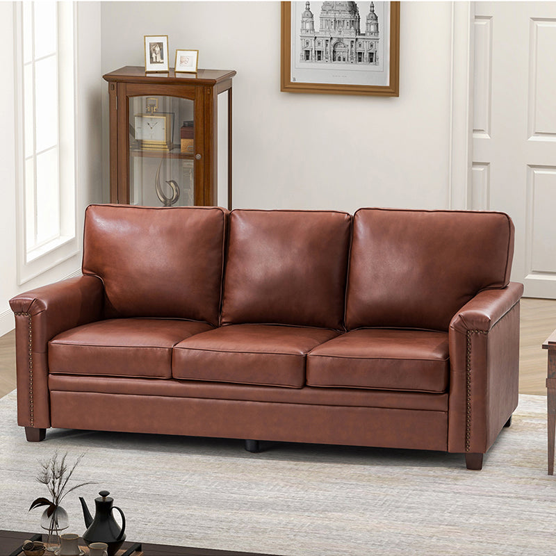 Lea 77.2 Mid-Century Sofa — 3-Seat Faux Leather Couch for Living Room