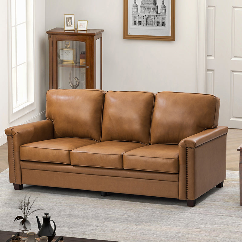 Lea 77.2 Mid-Century Sofa — 3-Seat Faux Leather Couch for Living Room