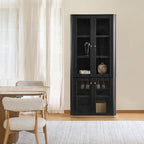 Estrella Modern Gold Frame Glass Display Cabinet with Wine Glass Rack-Bookcase and Bar Storage