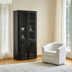 Estrella Modern Gold Frame Glass Display Cabinet with Wine Glass Rack-Bookcase and Bar Storage