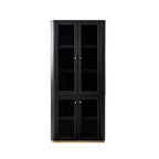 Estrella Modern Gold Frame Glass Display Cabinet with Wine Glass Rack-Bookcase and Bar Storage