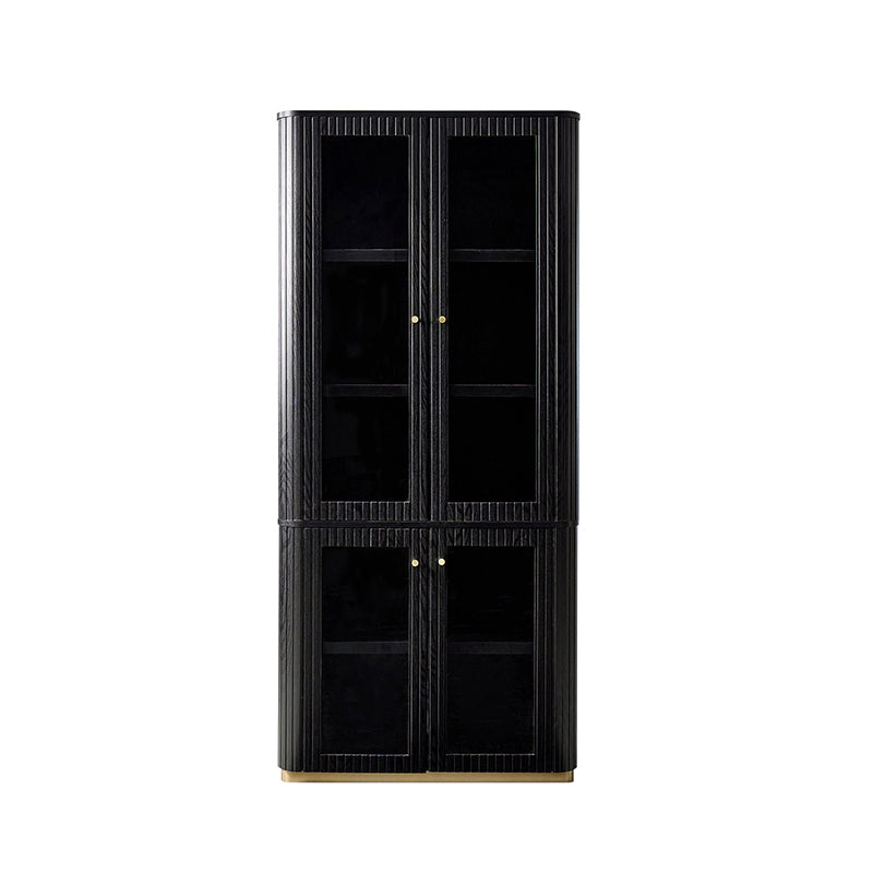 Estrella Modern Gold Frame Glass Display Cabinet with Wine Glass Rack-Bookcase and Bar Storage
