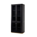 Estrella Modern Gold Frame Glass Display Cabinet with Wine Glass Rack-Bookcase and Bar Storage