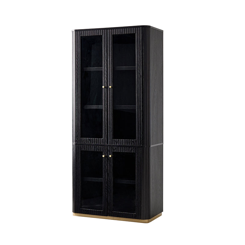 Estrella Modern Gold Frame Glass Display Cabinet with Wine Glass Rack-Bookcase and Bar Storage