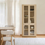 Estrella Modern Gold Frame Glass Display Cabinet with Wine Glass Rack-Bookcase and Bar Storage