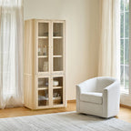 Estrella Modern Gold Frame Glass Display Cabinet with Wine Glass Rack-Bookcase and Bar Storage