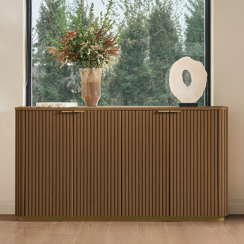 Modern Fluted Curved Wood Cabinet with Elegant Storage Solution
