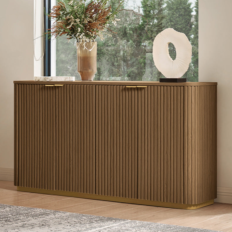 Modern Fluted Curved Wood Cabinet with Elegant Storage Solution
