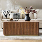 Multifunctional Slatted Design Lift-Top Coffee Table with Hidden Storage and Drawers