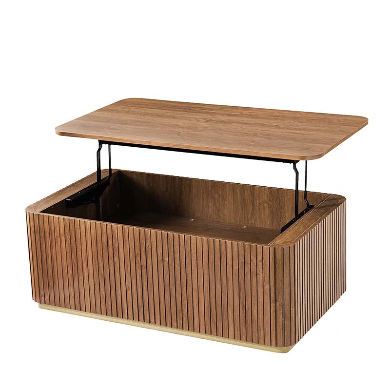 Multifunctional Slatted Design Lift-Top Coffee Table with Hidden Storage and Drawers