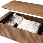 Multifunctional Slatted Design Lift-Top Coffee Table with Hidden Storage and Drawers