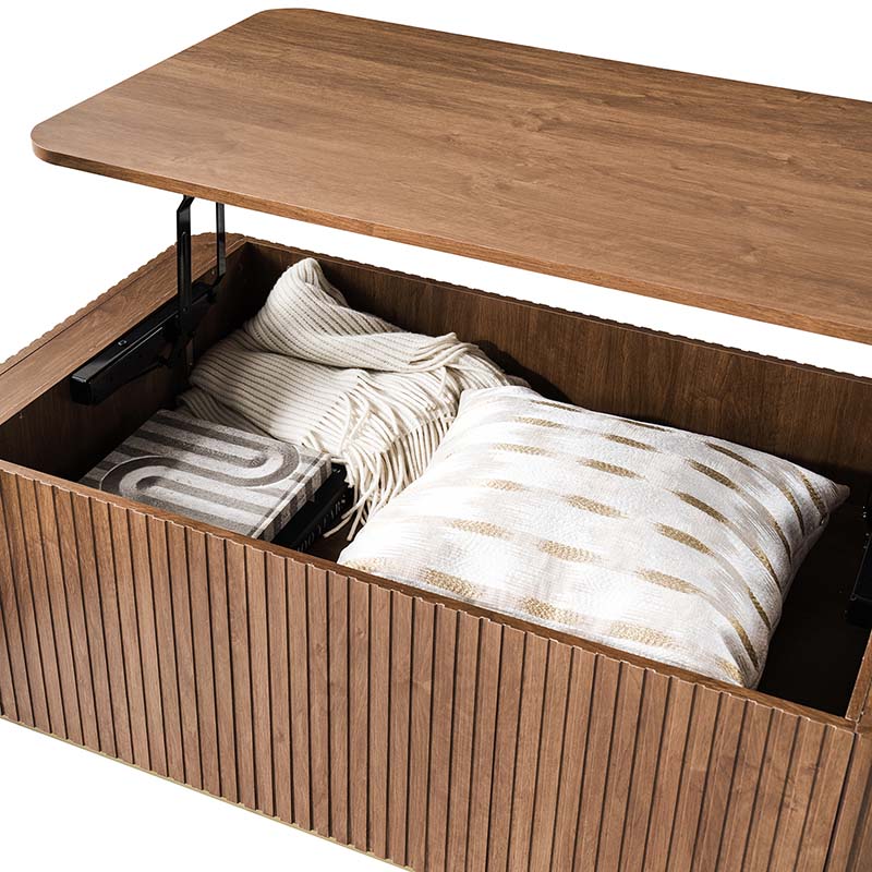 Multifunctional Slatted Design Lift-Top Coffee Table with Hidden Storage and Drawers