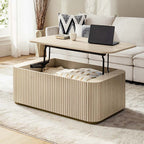 Multifunctional Slatted Design Lift-Top Coffee Table with Hidden Storage and Drawers