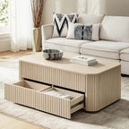 Multifunctional Slatted Design Lift-Top Coffee Table with Hidden Storage and Drawers