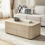 Multifunctional Slatted Design Lift-Top Coffee Table with Hidden Storage and Drawers