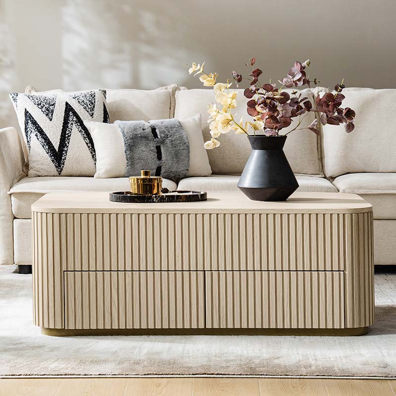 Multifunctional Slatted Design Lift-Top Coffee Table with Hidden Storage and Drawers