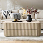 Multifunctional Slatted Design Lift-Top Coffee Table with Hidden Storage and Drawers