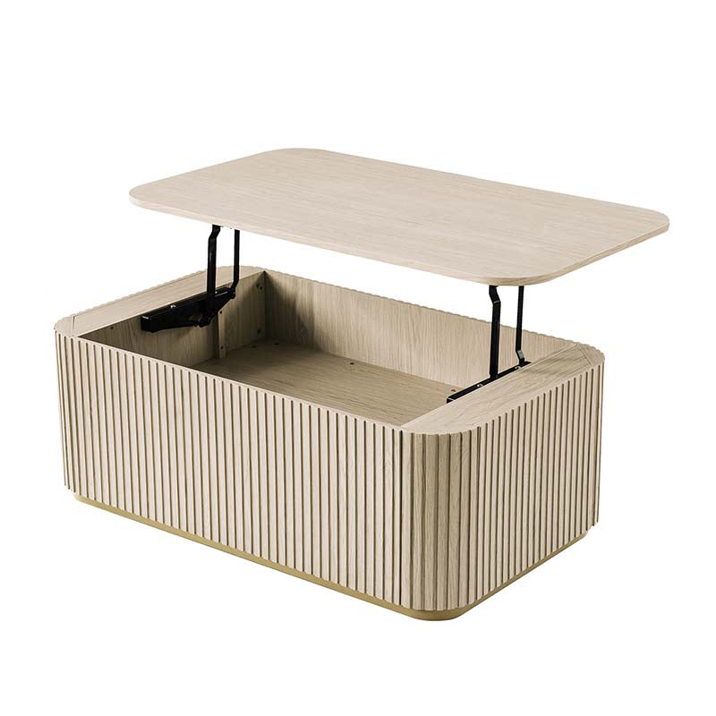 Multifunctional Slatted Design Lift-Top Coffee Table with Hidden Storage and Drawers